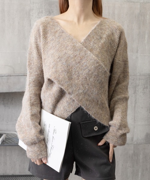 Miniministore(ミニミニストア)の「カシュクール ニットトップス レディース(ニット/セーター・レディース・アイボリー/モカ/ブルー/ブラック/グレー/ベージュ/ダークベージュ・フリー)」の18枚目の写真
