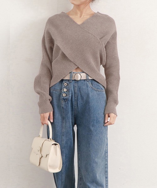 Miniministore(ミニミニストア)の「カシュクール ニットトップス レディース(ニット/セーター・レディース・アイボリー/モカ/ブルー/ブラック/グレー/ベージュ/ダークベージュ・フリー)」の20枚目の写真