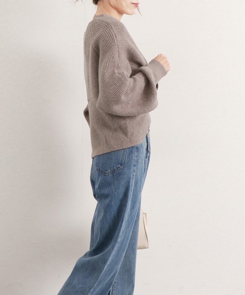 Miniministore(ミニミニストア)の「カシュクール ニットトップス レディース(ニット/セーター・レディース・アイボリー/モカ/ブルー/ブラック/グレー/ベージュ/ダークベージュ・フリー)」の21枚目の写真