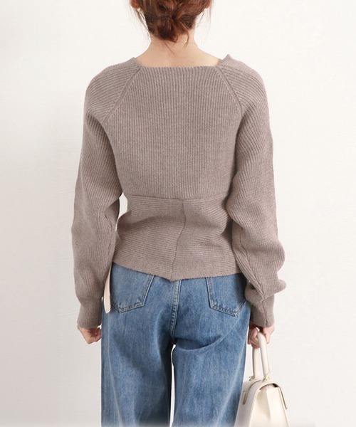 Miniministore(ミニミニストア)の「カシュクール ニットトップス レディース(ニット/セーター・レディース・アイボリー/モカ/ブルー/ブラック/グレー/ベージュ/ダークベージュ・フリー)」の22枚目の写真