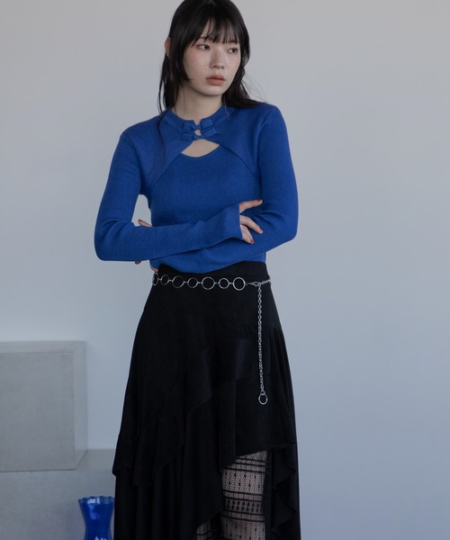 VACANCY(ヴァカンシー)の「チャイナボタンリブニット/新色追加/復刻カラー再販(Tシャツ/カットソー・レディース・ブルー/アイボリー/ブラック/ブラウン/レッド/パープル・FREE)」の22枚目の写真