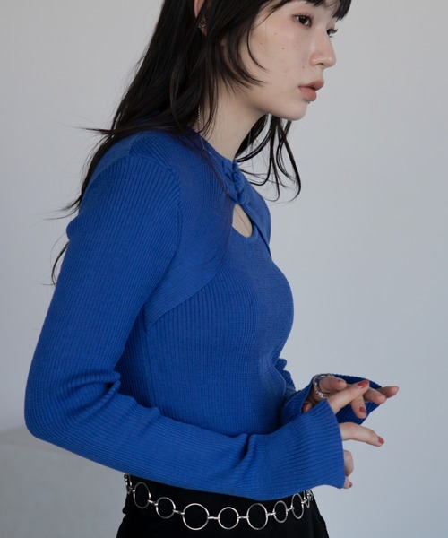 VACANCY(ヴァカンシー)の「チャイナボタンリブニット/新色追加/復刻カラー再販(Tシャツ/カットソー・レディース・ブルー/アイボリー/ブラック/ブラウン/レッド/パープル・FREE)」の19枚目の写真