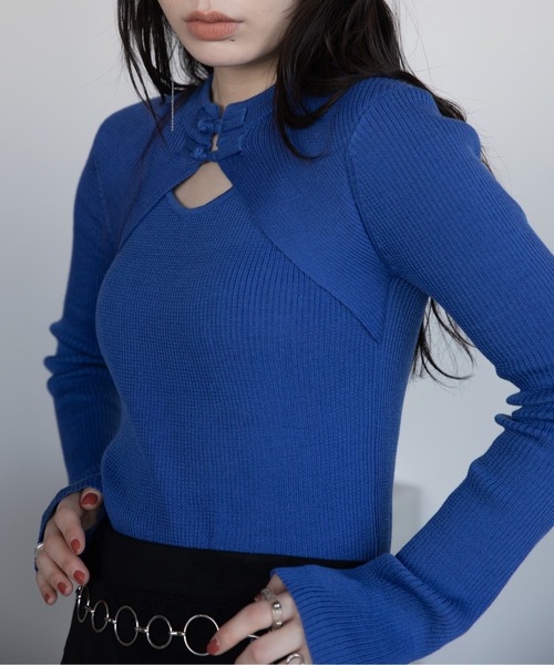 VACANCY(ヴァカンシー)の「チャイナボタンリブニット/新色追加/復刻カラー再販(Tシャツ/カットソー・レディース・ブルー/アイボリー/ブラック/ブラウン/レッド/パープル・FREE)」の18枚目の写真