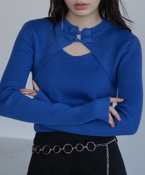 VACANCY(ヴァカンシー)の「チャイナボタンリブニット/新色追加/復刻カラー再販(Tシャツ/カットソー・レディース・ブルー/アイボリー/ブラック/ブラウン/レッド/パープル・FREE)」の17枚目の写真