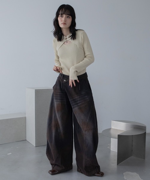 VACANCY(ヴァカンシー)の「チャイナボタンリブニット/新色追加/復刻カラー再販(Tシャツ/カットソー・レディース・ブルー/アイボリー/ブラック/ブラウン/レッド/パープル・FREE)」の11枚目の写真