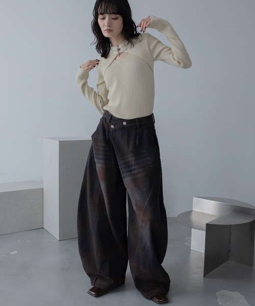 VACANCY(ヴァカンシー)の「チャイナボタンリブニット/新色追加/復刻カラー再販(Tシャツ/カットソー・レディース・ブルー/アイボリー/ブラック/ブラウン/レッド/パープル・FREE)」の10枚目の写真