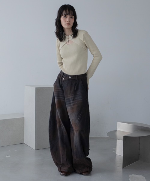 VACANCY(ヴァカンシー)の「チャイナボタンリブニット/新色追加/復刻カラー再販(Tシャツ/カットソー・レディース・ブルー/アイボリー/ブラック/ブラウン/レッド/パープル・FREE)」の12枚目の写真