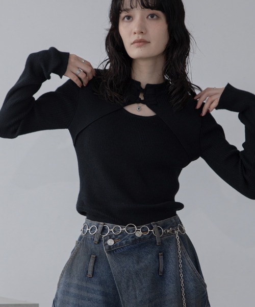 VACANCY(ヴァカンシー)の「チャイナボタンリブニット/新色追加/復刻カラー再販(Tシャツ/カットソー・レディース・ブルー/アイボリー/ブラック/ブラウン/レッド/パープル・FREE)」の16枚目の写真