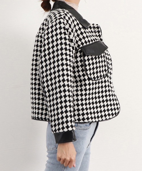 Miniministore(ミニミニストア)の「格子柄ジャケット韓国風ショート丈アウター(ブルゾン・レディース・ブラック/ブラウン・L/M)」の14枚目の写真