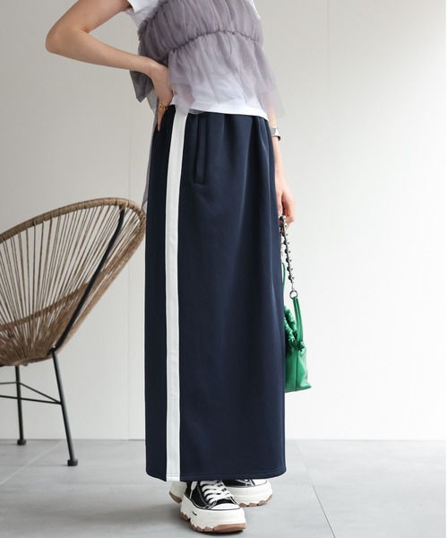 関税送料込【OPEN YY】Front Jean Effectジャージマキシスカート セール】【セットアップ対応】サイドラインジャージスカート
