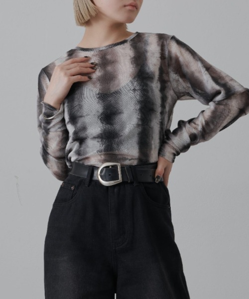 Lui's(ルイス)の「シースルーマーブルプリントトップス(Tシャツ/カットソー・レディース・ブルー/ブラック/イエロー・FREE)」の2枚目の写真