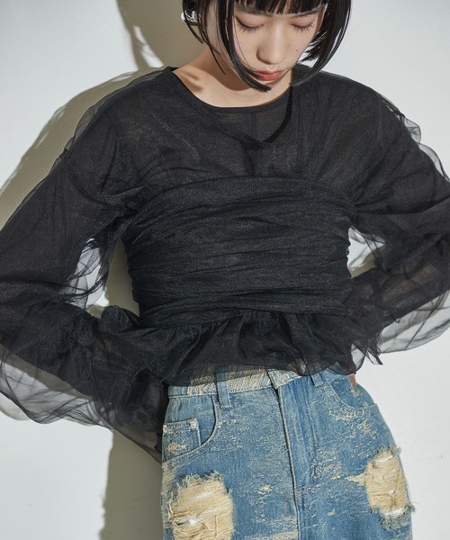 THE YOn（ザヨン）の「ビスチェセットフォルムスリーブチュールシアートップス（シャツ/ブラウス・レディース・ブラック/ベージュ/オレンジ・FREE）」の18枚目の写真