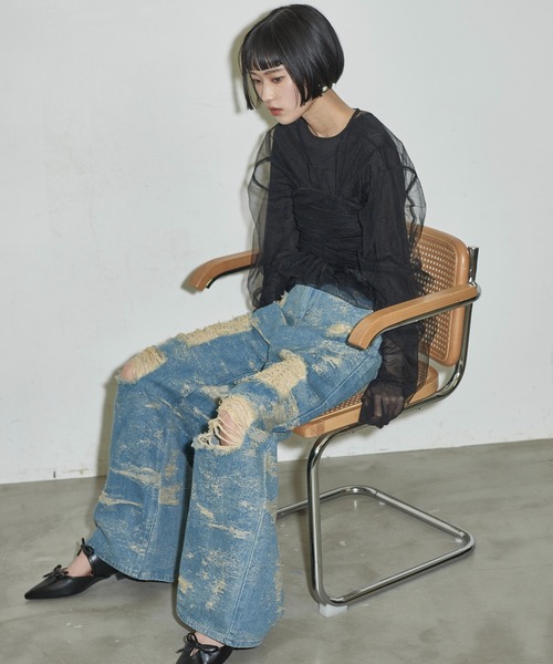 THE YOn（ザヨン）の「ビスチェセットフォルムスリーブチュールシアートップス（シャツ/ブラウス・レディース・ブラック/ベージュ/オレンジ・FREE）」の21枚目の写真