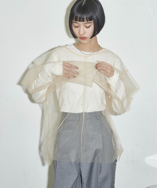 THE YOn（ザヨン）の「ビスチェセットフォルムスリーブチュールシアートップス（シャツ/ブラウス・レディース・ブラック/ベージュ/オレンジ・FREE）」の10枚目の写真