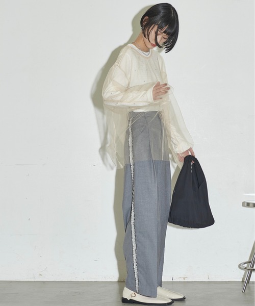 THE YOn（ザヨン）の「ビスチェセットフォルムスリーブチュールシアートップス（シャツ/ブラウス・レディース・ブラック/ベージュ/オレンジ・FREE）」の14枚目の写真