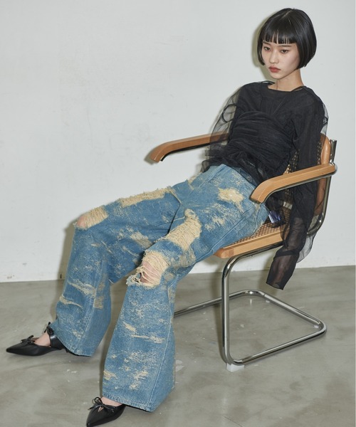 THE YOn（ザヨン）の「ビスチェセットフォルムスリーブチュールシアートップス（シャツ/ブラウス・レディース・ブラック/ベージュ/オレンジ・FREE）」の20枚目の写真