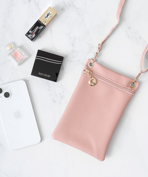 FUNALIVE（ファンアライブ）の「ソフト合皮フロントファスナー使いミニモバイルショルダーバッグ（ショルダーバッグ・メンズ・サックスブルー/ホワイト/ピンク/ブラック/オレンジ・FREE）」の4枚目の写真