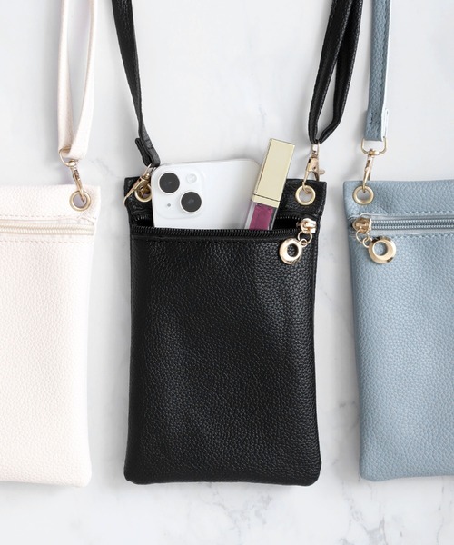 FUNALIVE（ファンアライブ）の「ソフト合皮フロントファスナー使いミニモバイルショルダーバッグ（ショルダーバッグ・メンズ・サックスブルー/ホワイト/ピンク/ブラック/オレンジ・FREE）」の2枚目の写真