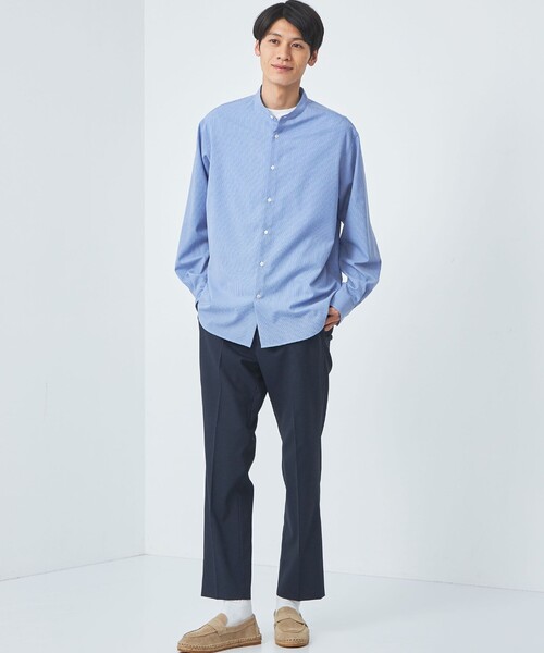 green label relaxing(グリーンレーベルリラクシング)の「TWウォッシャブルトロ ストライプ バンドカラー シャツ -ストレッチ・防シワ-(シャツ/ブラウス・メンズ・ロイヤルブルー/ケリー/ライトグレー・L/M/S/XL)」の8枚目の写真