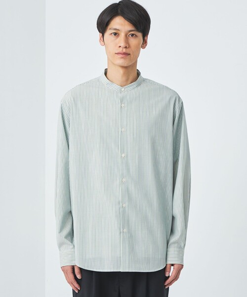 green label relaxing(グリーンレーベルリラクシング)の「TWウォッシャブルトロ ストライプ バンドカラー シャツ -ストレッチ・防シワ-(シャツ/ブラウス・メンズ・ロイヤルブルー/ケリー/ライトグレー・L/M/S/XL)」の9枚目の写真