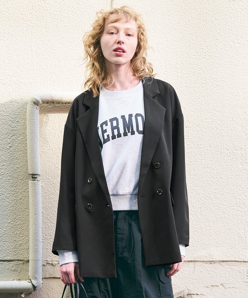 coca(coca)(コカ)の「ダブルクロスオーバーシルエットジャケット(テーラードジャケット・レディース・ネイビー/ブラック・ONE SIZE)」の6枚目の写真