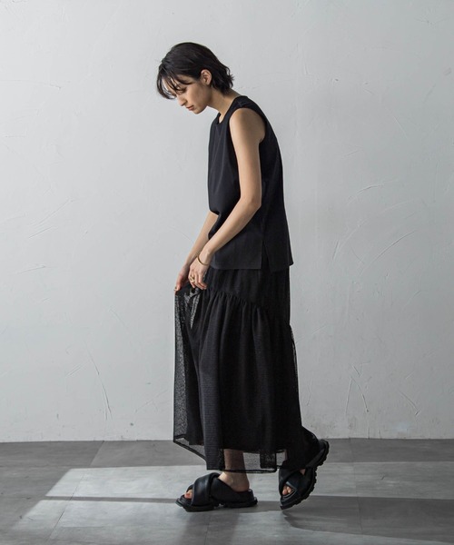 MAYSON GREY（メイソングレイ）の「メッシュギャザーフレアスカート（スカート・レディース・オフホワイト/ブラック/グレー・M）」の12枚目の写真