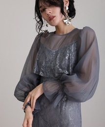ロング&袖あり フォーマル 異素材ミックスセレモニー 結婚式 パーティー ドレス オケージョンドレス お呼ばれ ビスチェ 二次会 成人式 同窓会 謝恩会 20代 30代