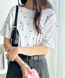 GeeRA（ジーラ）の「綿100％ドット刺繍シルケットＴシャツ（Tシャツ/カットソー）」