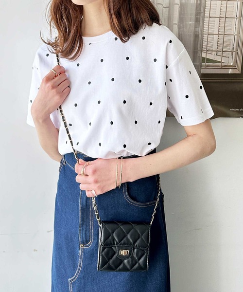 GeeRA(ジーラ)の「綿100%ドット刺繍シルケットTシャツ(Tシャツ/カットソー・レディース・オフホワイト/ブラック・MEDIUM/LARGE)」の3枚目の写真