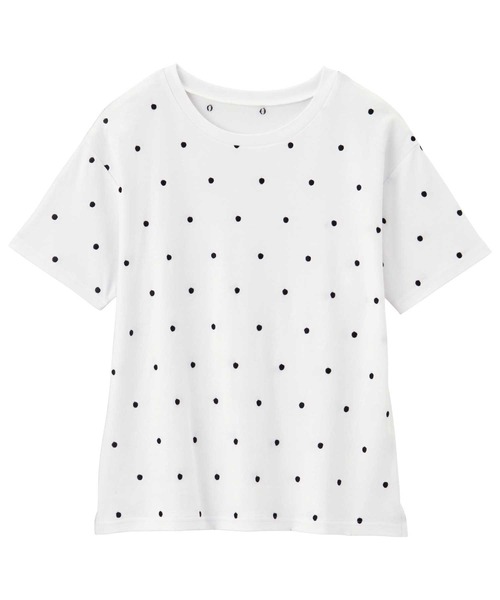 GeeRA(ジーラ)の「綿100%ドット刺繍シルケットTシャツ(Tシャツ/カットソー・レディース・オフホワイト/ブラック・MEDIUM/LARGE)」の13枚目の写真