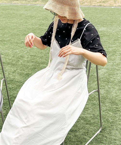 GeeRA(ジーラ)の「綿100%ドット刺繍シルケットTシャツ(Tシャツ/カットソー・レディース・オフホワイト/ブラック・MEDIUM/LARGE)」の22枚目の写真