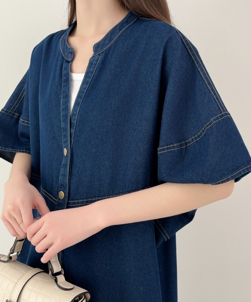 Diosfront(ディオスフロント)の「バルーン袖スキッパネックデニムワンピース(ワンピース・レディース・ブルー/ネイビー・FREE)」の15枚目の写真