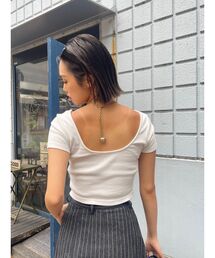 EVRIS | バックオープンリブショートTシャツ(Tシャツ/カットソー)