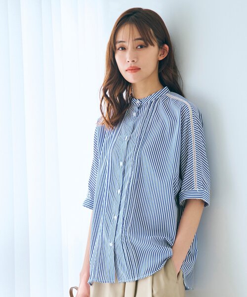 grove（グローブ）の「◆【イージーケア・UVカット・接触冷感】ピンタックドルマンシャツブラウス（シャツ/ブラウス・レディース・オフホワイト/ブラック/イエロー/ナチュラル/ホワイト系5・01/02/03/04/05）」の2枚目の写真