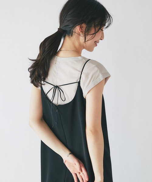 La boutique BonBon(ラブティックボンボン)の「異素材ティアードキャミワンピース(ワンピース・レディース・ブラック/オフホワイト・38/36)」の12枚目の写真