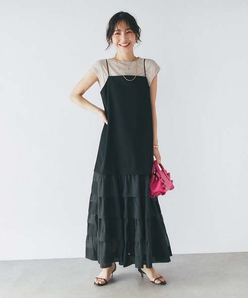 La boutique BonBon(ラブティックボンボン)の「異素材ティアードキャミワンピース(ワンピース・レディース・ブラック/オフホワイト・38/36)」の14枚目の写真