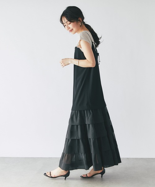 La boutique BonBon(ラブティックボンボン)の「異素材ティアードキャミワンピース(ワンピース・レディース・ブラック/オフホワイト・38/36)」の15枚目の写真
