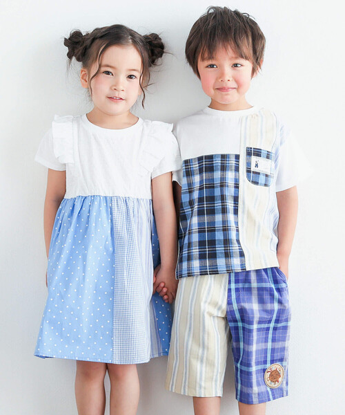 SLAP SLIP（スラップスリップ）の「肩フリルストライプチェックドット切り替えスカートワンピース(80~140cm)（ワンピース・キッズ・ブルー系その他/ブラック系その他・110cm/120cm/140cm/130cm/90cm/100cm/80ｃｍ）」の4枚目の写真