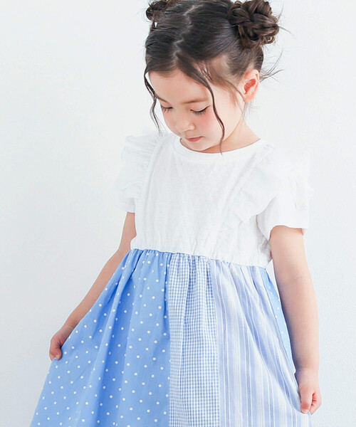 SLAP SLIP（スラップスリップ）の「肩フリルストライプチェックドット切り替えスカートワンピース(80~140cm)（ワンピース・キッズ・ブルー系その他/ブラック系その他・110cm/120cm/140cm/130cm/90cm/100cm/80ｃｍ）」の5枚目の写真