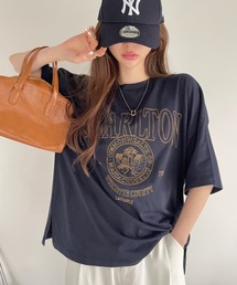 Ada.（エイダ）の「白抜き カレッジロゴ 刺繍 ビッグTシャツ（Tシャツ/カットソー）」