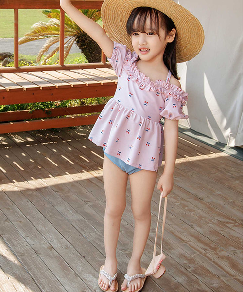 オリーブグリーン ワンショルダー　マタニティ 水着 マタニティ水着*オフショルダーフリルワンピース|水着