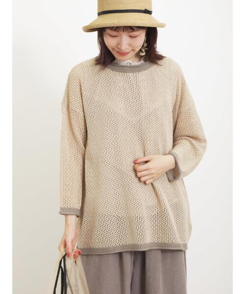 Samansa Mos2（サマンサ モスモス）の「◎メッシュニットトップス（ニット/セーター・レディース・ブラック/キナリ/ベージュ・F）」の6枚目の写真