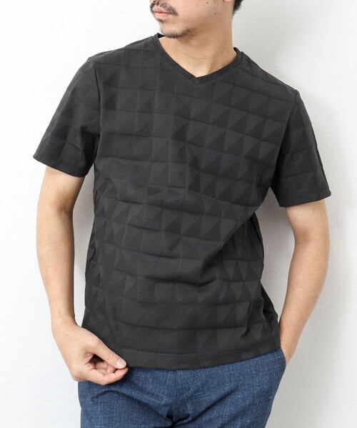 NOLLEY’S（ノーリーズ）の「幾何学リンクスVネックTシャツ（Tシャツ/カットソー・メンズ・ホワイト/グレイッシュブルー/チャコールグレー・S/L/XL/M）」の2枚目の写真