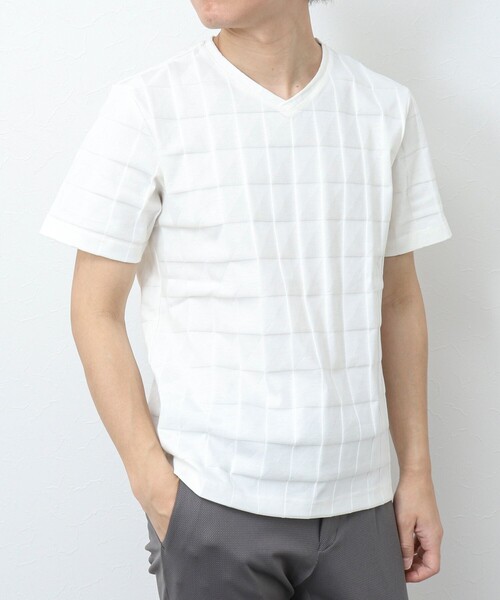 NOLLEY’S（ノーリーズ）の「幾何学リンクスVネックTシャツ（Tシャツ/カットソー・メンズ・ホワイト/グレイッシュブルー/チャコールグレー・S/L/XL/M）」の11枚目の写真