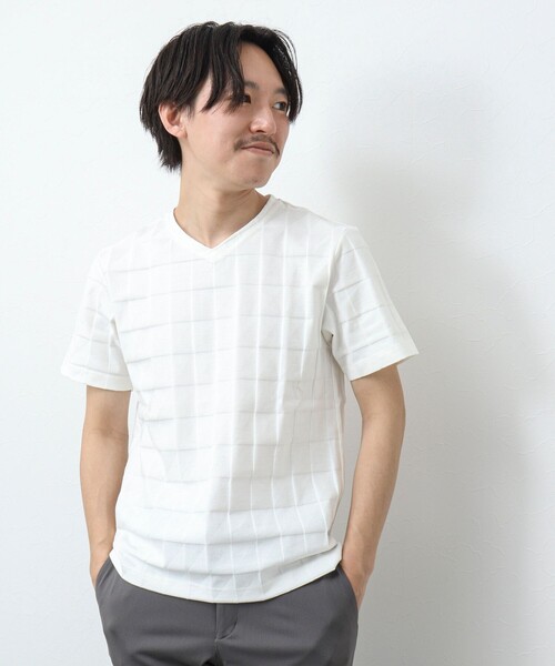 NOLLEY’S（ノーリーズ）の「幾何学リンクスVネックTシャツ（Tシャツ/カットソー・メンズ・ホワイト/グレイッシュブルー/チャコールグレー・S/L/XL/M）」の9枚目の写真