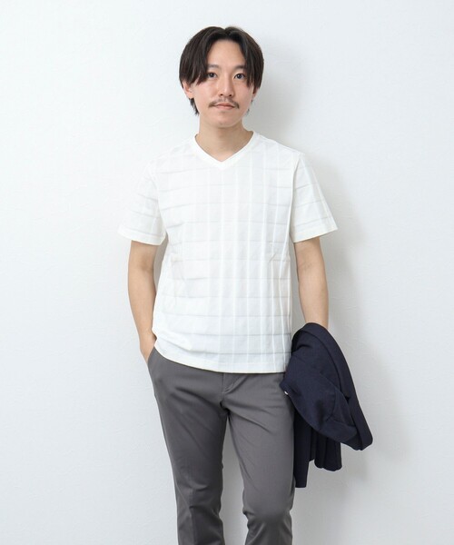 NOLLEY’S（ノーリーズ）の「幾何学リンクスVネックTシャツ（Tシャツ/カットソー・メンズ・ホワイト/グレイッシュブルー/チャコールグレー・S/L/XL/M）」の8枚目の写真