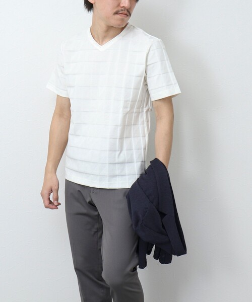 NOLLEY’S（ノーリーズ）の「幾何学リンクスVネックTシャツ（Tシャツ/カットソー・メンズ・ホワイト/グレイッシュブルー/チャコールグレー・S/L/XL/M）」の7枚目の写真