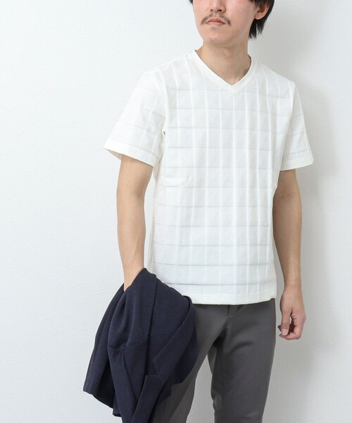 NOLLEY’S（ノーリーズ）の「幾何学リンクスVネックTシャツ（Tシャツ/カットソー・メンズ・ホワイト/グレイッシュブルー/チャコールグレー・S/L/XL/M）」の6枚目の写真