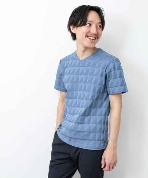 NOLLEY’S（ノーリーズ）の「幾何学リンクスVネックTシャツ（Tシャツ/カットソー・メンズ・ホワイト/グレイッシュブルー/チャコールグレー・S/L/XL/M）」の22枚目の写真