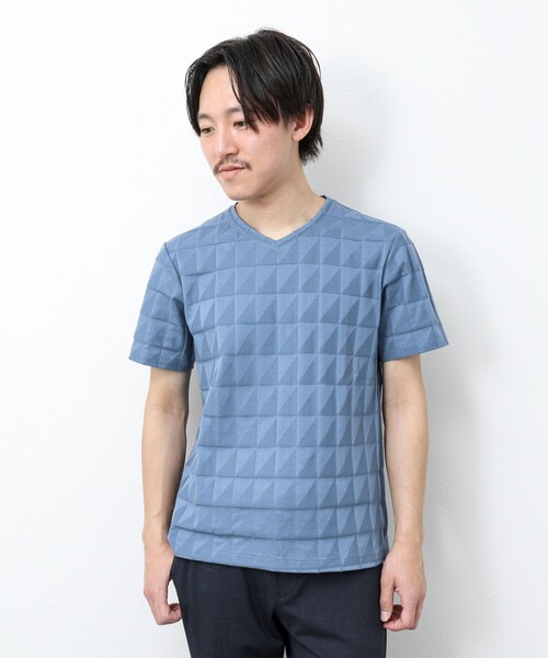 NOLLEY’S（ノーリーズ）の「幾何学リンクスVネックTシャツ（Tシャツ/カットソー・メンズ・ホワイト/グレイッシュブルー/チャコールグレー・S/L/XL/M）」の21枚目の写真